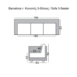 BARCELONA τ. Καναπές Σαλονιού Καθιστικού 3Θέσιος Inox - Pu Άσπρο Ε968,31 από PU - PVC - Bonded Leather  184x83x84cm  1τμχ