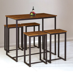 HENRY Set Bar Τραπέζι + 4 Σκαμπό, Μέταλλο Βαφή Σκούρο Καφέ - Καρυδί ΕΜ9795 Καρυδί/Καφέ από Μέταλλο/MDF - Καπλαμάς - Κόντρα Πλακέ - Νοβοπάν  Table:100x60x86 Stool:40x30x60  1τμχ