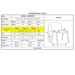 STUDY Καρέκλα Στοιβαζόμενη Μέταλλο Βαφή Μαύρο, PP Μαύρο ΕΟ549,2 από Μέταλλο/PP - ABS - Polywood  53x55x77cm  1τμχ