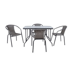 BALENO Set Τραπεζαρία Κήπου: Τραπέζι + 4 Πολυθρόνες Μέταλλο Ανθρακί - Wicker Mixed Grey Ε240,4 Ανθρακί/Γκρι από Μέταλλο/Wicker  Table:110x60x71 Seat:53x58x77  1τμχ
