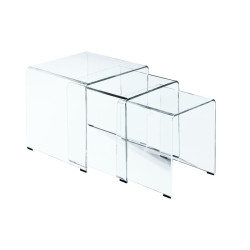 GLASSER Set 3  Βοηθητικά Τραπεζάκια, Διάφανο Γυαλί 10m ΕΜ725,1 Clear από Bent Glass - Γυαλί  42x42x42/36x36x39/30x30x36cm  1τμχ