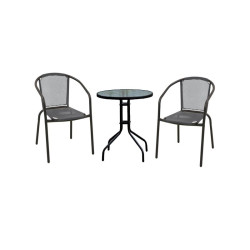 BALENO Set Κήπου - Βεράντας: Τραπέζι + 2 Πολυθρόνες Μέταλλο Μαύρο - Textilene Γκρι Ε240,5 Μαύρο/Γκρι από Μέταλλο/Textilene  Table:Φ60x70 Armchair:53x58x77  1τμχ