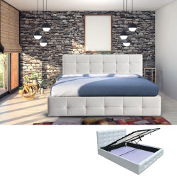 FIDEL Κρεβάτι Διπλό με Αποθηκευτικό Χώρο, για Στρώμα 160x200cm, PU Άσπρο Ε8053Α,1 από PU - PVC - Bonded Leather  1τμχ