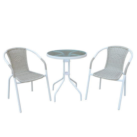 BALENO Set Κήπου - Βεράντας: Τραπέζι + 2 Πολυθρόνες Μέταλλο Άσπρο - Wicker Beige Ε240,8 Άσπρο/Μπεζ-Tortora-Sand-Cappuccino από Μέταλλο/Wicker  Table:Φ60x70 Armchair:53x58x77  1τμχ