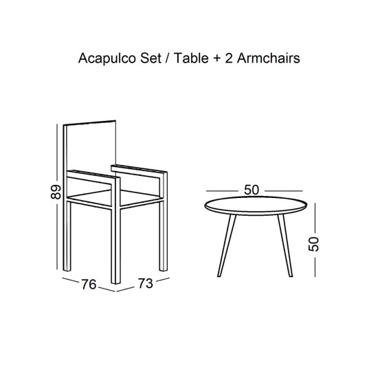 ACAPULCO Set Κήπου - Βεράντας: Τραπέζι + 2 Πολυθρόνες Μέταλλο Μαύρο / Rattan Μαύρο Ε245,2S από Μέταλλο/Wicker  Τραπ:Φ50x50cm - Πολ:73x76x89cm  1τμχ