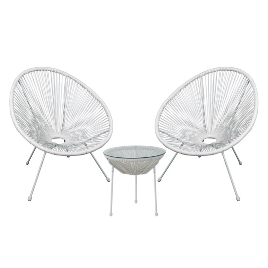 ACAPULCO Set Κήπου - Βεράντας: Τραπέζι + 2 Πολυθρόνες Μέταλλο Άσπρο/Rattan Άσπρο Ε245,Α1S από Μέταλλο/Wicker  Table:Φ50x50cm Chair:73x76x89  1τμχ
