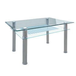 VERON Τραπέζι Τραπεζαρίας Κουζίνας Inox - Γυαλί ΕΜ701 Silver/Clear από Μέταλλο/Γυαλί  90x60x75cm  1τμχ