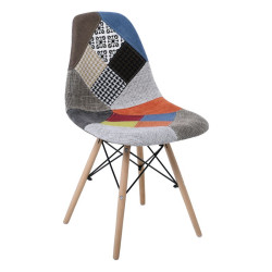 ART Wood Καρέκλα Τραπεζαρίας, Πόδια Οξιά, Κάθισμα PP με Ύφασμα Patchwork ΕΜ123,8 Φυσικό/Patchwork από Ξύλο/Ύφασμα  47x52x84cm  4τμχ