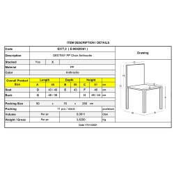 DESTINY Καρέκλα Πολυπροπυλένιο (PP), Απόχρωση Ανθρακί, Στοιβαζόμενη Ε377,2 από PP - PC - ABS  48x51x90cm  1τμχ