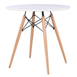 ART Wood Tραπέζι, Πόδια Οξιά Φυσικό, Επιφάνεια MDF Άσπρο Ε7083,1 Φυσικό/Άσπρο από Ξύλο  Φ80cm H.74cm  1τμχ