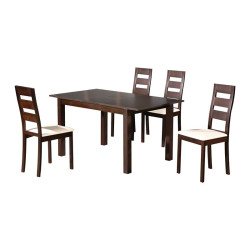 MILLER Set Τραπεζαρία Κουζίνας Ξύλινη Επεκτεινόμενο Τραπέζι + 4 Καρέκλες Σκ.Καρυδί-PVC Εκρού Ε781,S Wenge/Εκρού από Ξύλο/PVC - PU  Table120+30x80x74Chair45x52x97  1τμχ