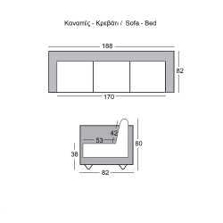 WELLS Καναπές - Κρεβάτι Σαλονιού - Καθιστικού Pu Μαύρο Ε9681,2 από PU - PVC - Bonded Leather  188x82x80cm Bed:168x100x36cm  1τμχ