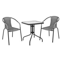 BALENO Set Κήπου - Βεράντας: Τραπέζι + 2 Πολυθρόνες Μέταλλο Ανθρακί - Wicker Mixed Grey Ε240,12 Ανθρακί/Γκρι από Μέταλλο/Wicker  Table:70x70x70 Seat:53x58x77  1τμχ