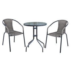 BALENO Set Κήπου - Βεράντας: Τραπέζι + 2 Πολυθρόνες Μέταλλο Ανθρακί - Wicker Mixed Grey Ε240,14 Ανθρακί/Γκρι από Μέταλλο/Wicker  Table:Φ60x70 Armchair:53x58x77  1τμχ