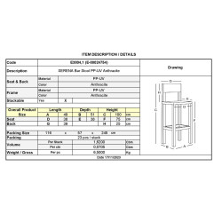 SERENA Σκαμπό Bar PP - UV Ανθρακί, Στοιβαζόμενο Ε3804,1 από PP - PC - ABS  49x51x75/100cm  1τμχ