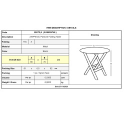 ΖΑΠΠΕΙΟΥ Pantone Τραπέζι Πτυσσόμενο, Μέταλλο Βαφή Μαύρο Ε5173,5  Φ60cm H.70cm  1τμχ