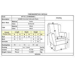 ADAMS Πολυθρόνα - Σαλονιού - Καθιστικού, Ύφασμα Ανθρακί, Μέταλλο Μαύρο Ε7114,1  72x79x77cm  1τμχ